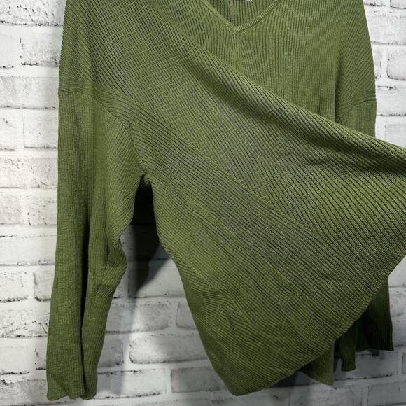 Free People Beach Ribbed Knit Sweater Set Slouchy Oversized Top Cozy Green Sz S - Picture 7 of 16